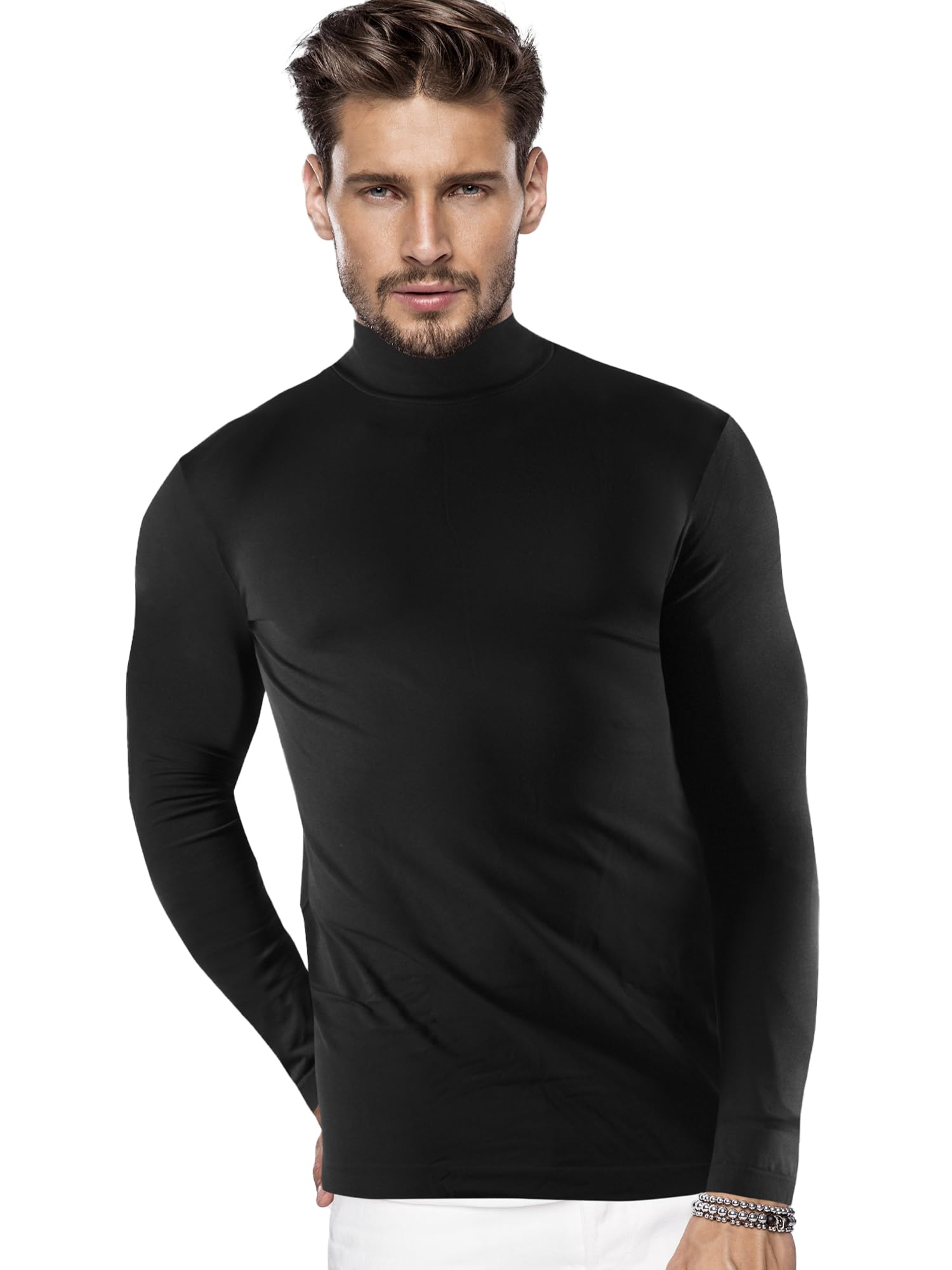 T-Shirt Manches Longues Homme, col Montant, Cachemire, Doux et Chaud, 201811