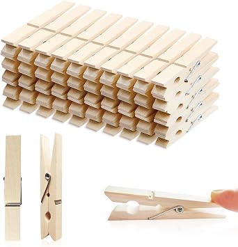 HAALII Wooden Clothespins with Spring - Rust-Resistant Natural Wood, 50 Pieces, 7.2cm