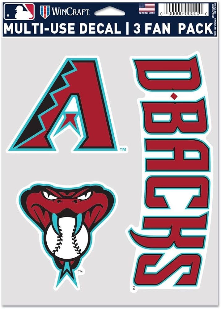 MLB Arizona Diamondbacks Decalque Multiuso Fan Pacote com 3, Cores