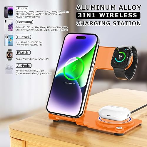 Miniatura 4 de Cargador inalámbrico, estación de carga inalámbrica 3 en 1 de aleación de aluminio para Apple iPhoneiWatchAirpods, iPhone15, 14, 13, 12, 11 (Pro,