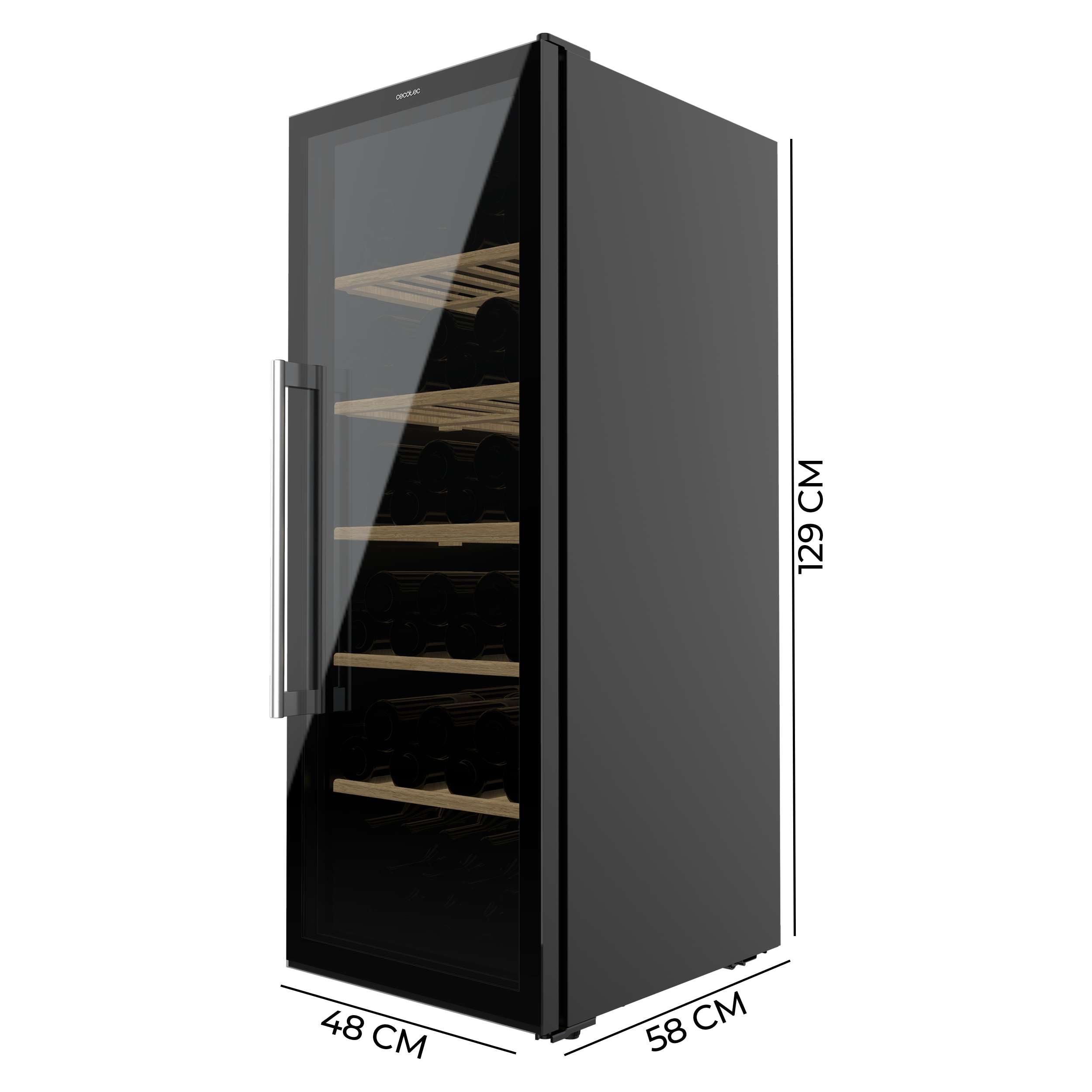 Cecotec Vinoteca 98 Botellas Bolero Grand Sommelier 98000 Black: Vinoteca De 128,5 cm Con Sistema De Enfriamiento Silencioso A 41Db Y Panel De Control Táctil