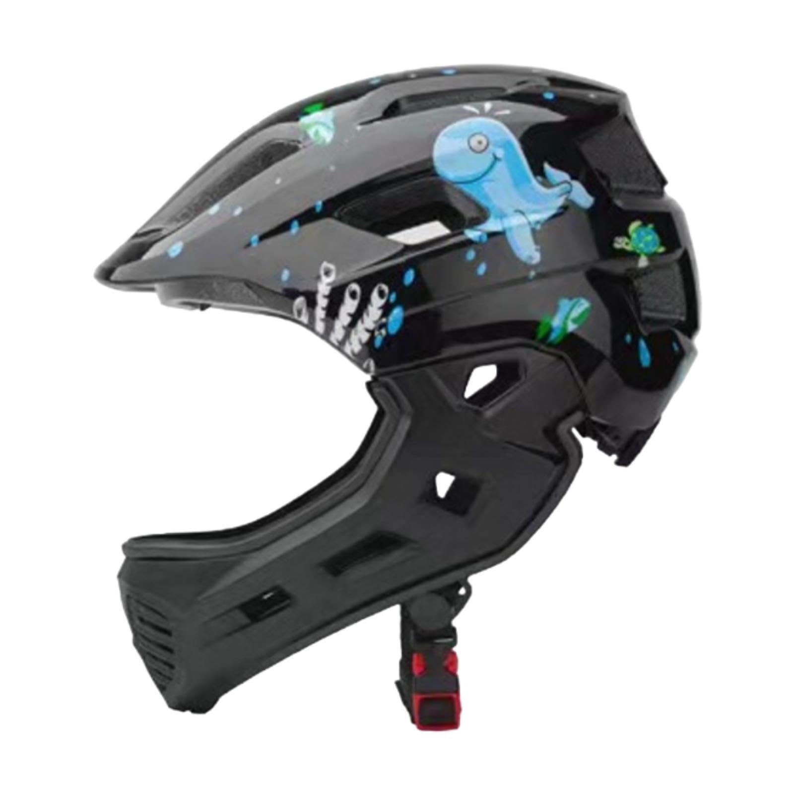 Casque Intégral Enfant Velo avec Mentonnière, Taille Ajustable 48-58 cm, Design Respirant, Lumière Arrière