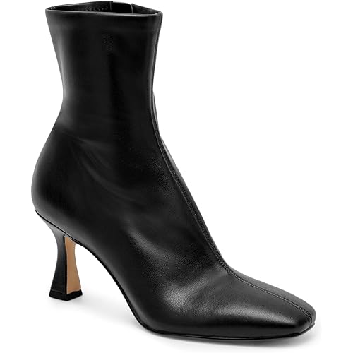 Coutgo Womens Kitten Heel Ankle Boots Square Toe Side Zipper Dressy Booties Fall Shoes