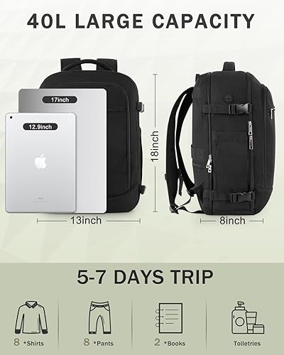 Miniatura 2 de FALARK INC - Mochila de viaje de mano, 40 L, mochila de viaje aprobada para vuelo grande con estructura de equipaje para mujer, Negro -, Mochilas de