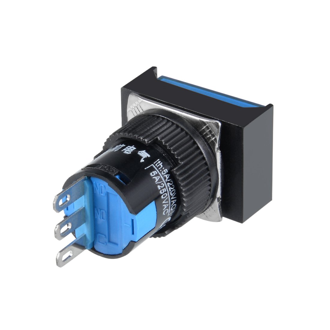 Sourcingmap 5Pcs 16mm Latching Push Button Switch Blue Square Button SPDT 1 No 1 NC - Image 3