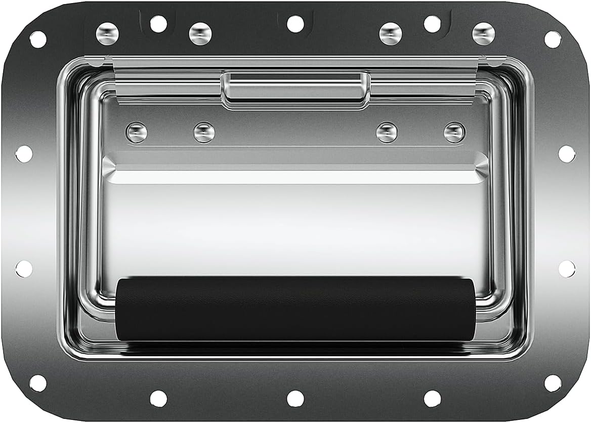 TCH Hardware 4 Pack Large Spring Loaded Steel Recessed Handle Zinc with Padded Grip - Case Chest Box Cabinet Speaker