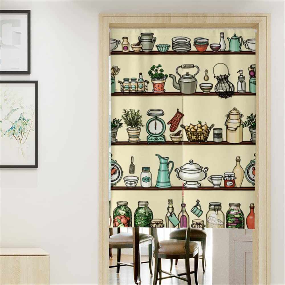 Oduo Container Noren - Japanese Doorway Curtain Traditional Chinese Ink Style Kitchenware Print Hanging Door Tapestry Entrance Curtain For Sushi Kitchen Home Decoration (,85X120cm)