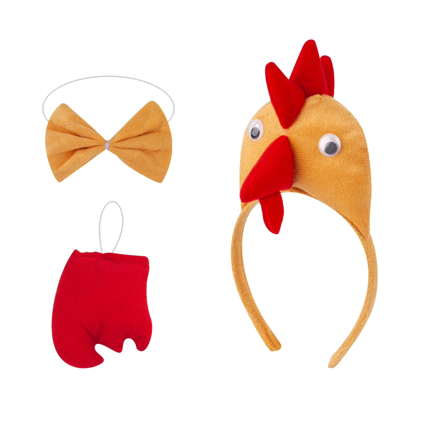 XNFUOE 3pcs Chicken Costume Set Chicken Hair Hoop with Bow Tie Tail for Halloween Easter Costume Holiday Party Birthday Party Cosplay