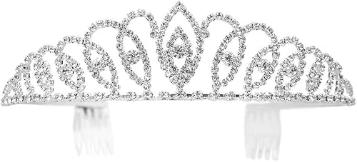 Bseash - Diadema de tiara de cristal plateado, corona elegante de princesa con peines para mujeres y niñas, novia, boda, graduación, fiesta de