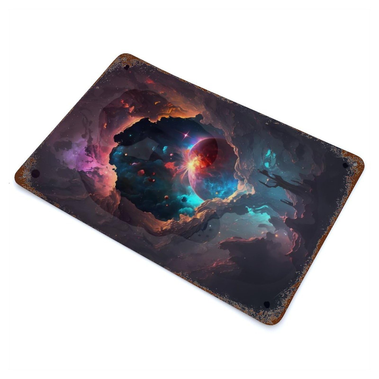Retro Metal Sign with Deep Space Nebula Design 11.8"x7.9", for Living Room, Hallway And Home Decor, Farmhouse Wall Decor