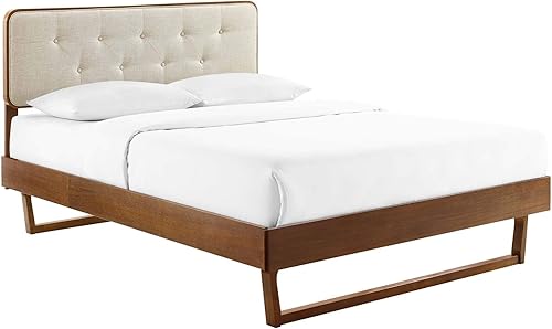 Miniatura 3 de Modway MOD-6645-WAL-BEI Bridgette - Cama de plataforma de madera con marco angular, color beige nogal