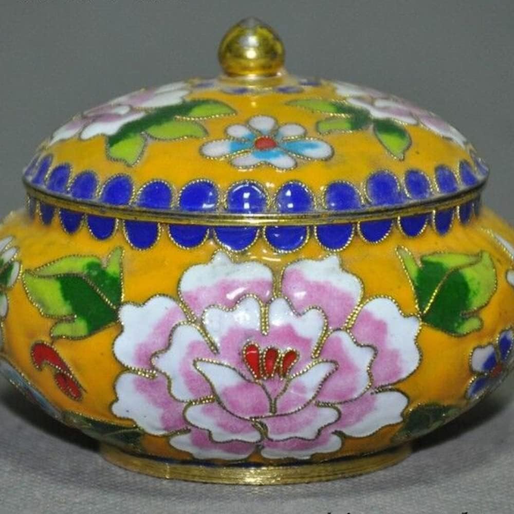 XIALON 4.2" Old Chinese Bronze Cloisonne Flowers Tanks Crock Pot Jar Statue Collect Home Decor
