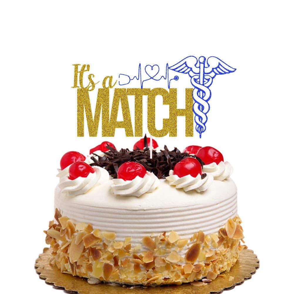 It's a Match Cake Topper, Happy Match Day/Congrats Doctor/Future Doctor, 2024 Graduation Party Decorations Supplies Gold & Blue Glitter