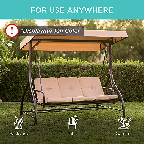Best Choice Products 3-Seat Outdoor Large Converting Canopy Swing Glider, Patio Hammock Lounge Chair For Porch, Backyard W/Flatbed, Adjustable Shade, Removable Cushions - Gray #TOP5