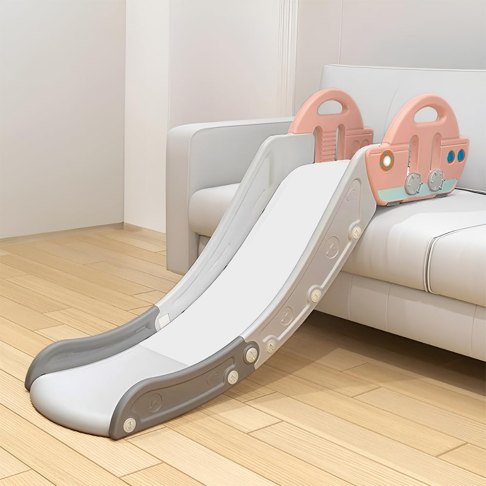 FUKEA Sofa Slide, Toddler Slide Indoor Kids Slide with Extended Length, Baby Ship Slide for Bed Couch Slide for Toddler Age 1-3, Grey-Pink — image 1