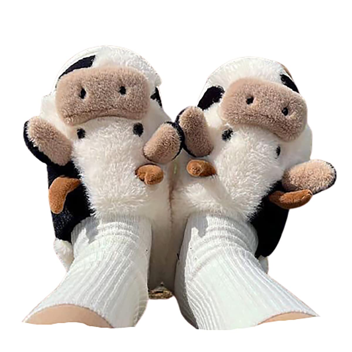 Cute Cow Animal Print Slippers for Women - Beige Flat Open Toe Lightweight Casual All Seasons