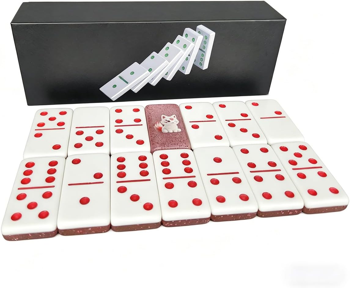 Premium Double 6 Dominoes Set 28 Tiles for Adults,Domino Board Games with Case for for Birthdays, Holidays and Special Occasions (Dominoes-Pink-Fox)