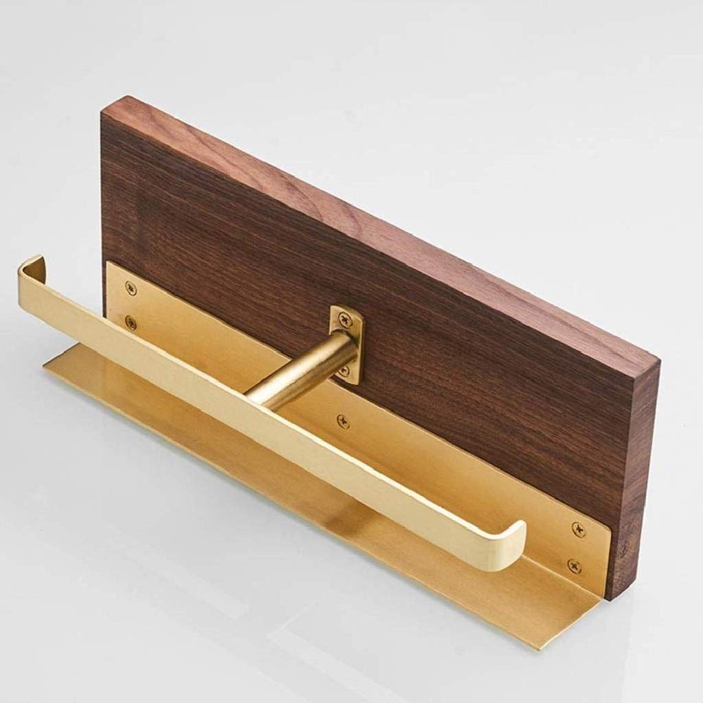 Aseo de papel de madera Holder-Industrial-doble del estilo del rollo del papel higiénico del titular, de latón de montaje en pared de tejido dispensador de rack con el estante de madera de alma