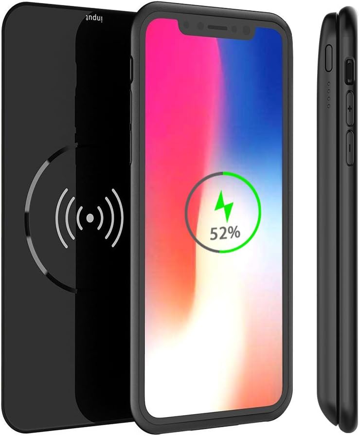 FEEKEA Battery Case for iPhone X/Xs 5000mAh QI Wireless Charger Power Bank, 2in1 Rechargeable Extended Battery Pack Charging Case for iPhone X/Xs, Protective Backup Power Case for Wireless Charging