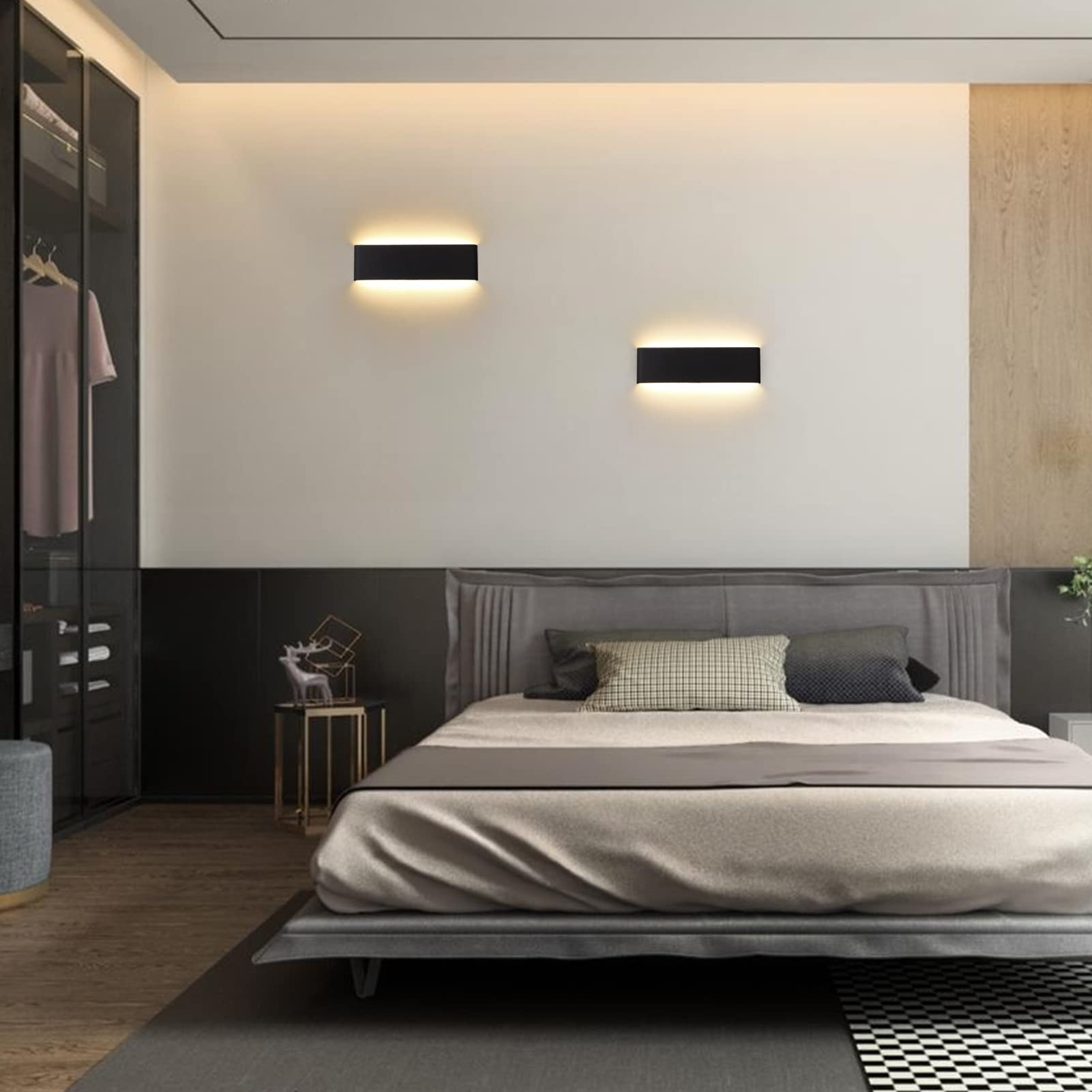 Klighten 2 Stücke Wandleuchten LED Innen 10W, 30 cm Up Down Wandlampen, Schwarz, Moderne Wandbeleuchtung für Schlafzimmer, Wohnzimmer, Treppen, Badezimmer, 910 Lumen, 3000K Warmweiß