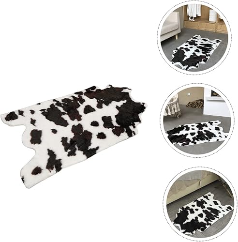 Miniatura 5 de Zerodeko 2 alfombras de vaca mullidas, alfombra de imitación de ciervo, alfombra de área de animales, alfombra de felpa con estampado de vaca,