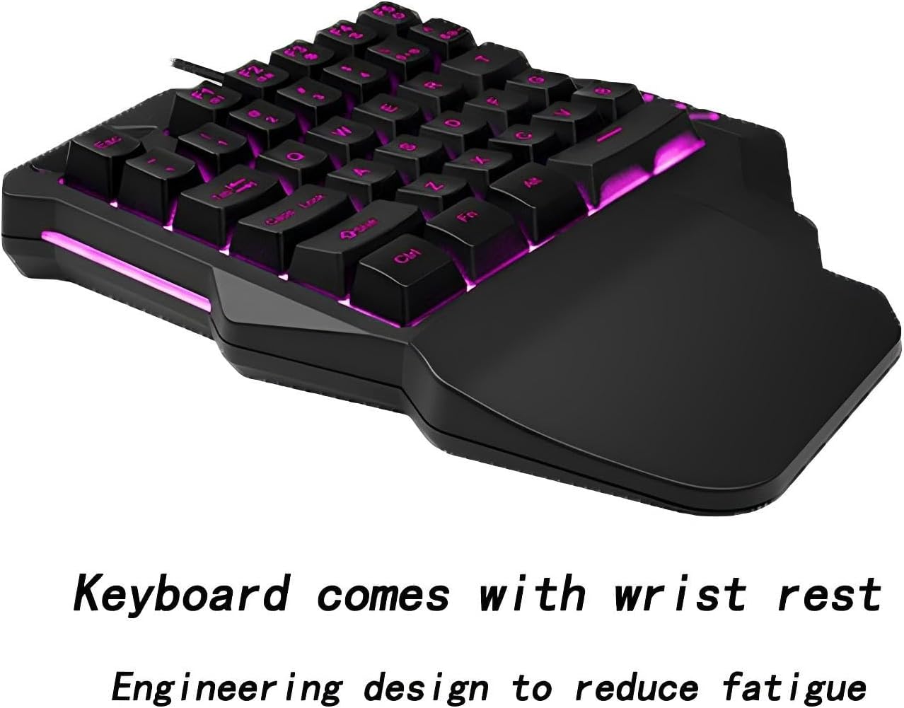 RGB One Handed Keyboard, Wired Gaming Backlit 35 Keys, Mini Portable Keyboard for PS4 Xbox PC, 8 Lightning Modes