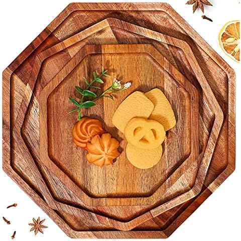 Sabary 3 Pieces Acacia Wood Serving Tray Cover