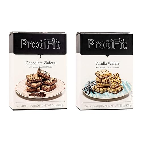PROTIFIT - Barra de obleas de chocolate y vainilla con alto contenido en proteínas, paquete de 2 unidades, proteína de 0.53oz, baja en calorías,