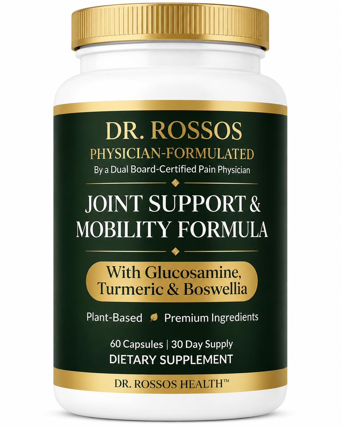 Dr. Rossos Vegan Glucosamine Joint Supplement – Shellfish-Free, Gluten-Free & Non-GMO – with Turmeric, Boswellia & Ginger for Joint, Cartilage, Mobility & Flexibility Support – 60 Capsules