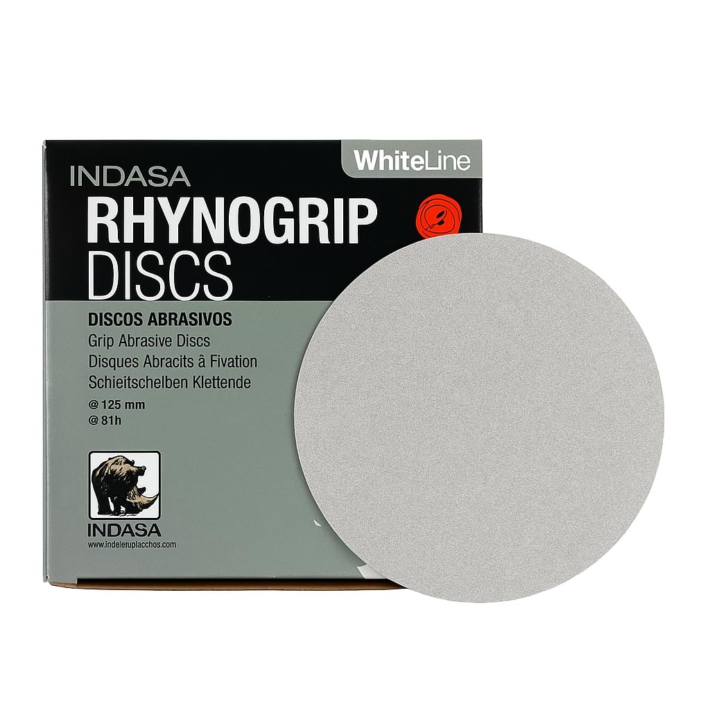 ​Indasa 5" Rhynogrip White Line Solid Sanding Discs (52 Series) – Premium Aluminum Oxide Hook & Loop Discs for Professional Sanding (Box of 50) (5in Solid (Hook & Loop), 36, Coarse)