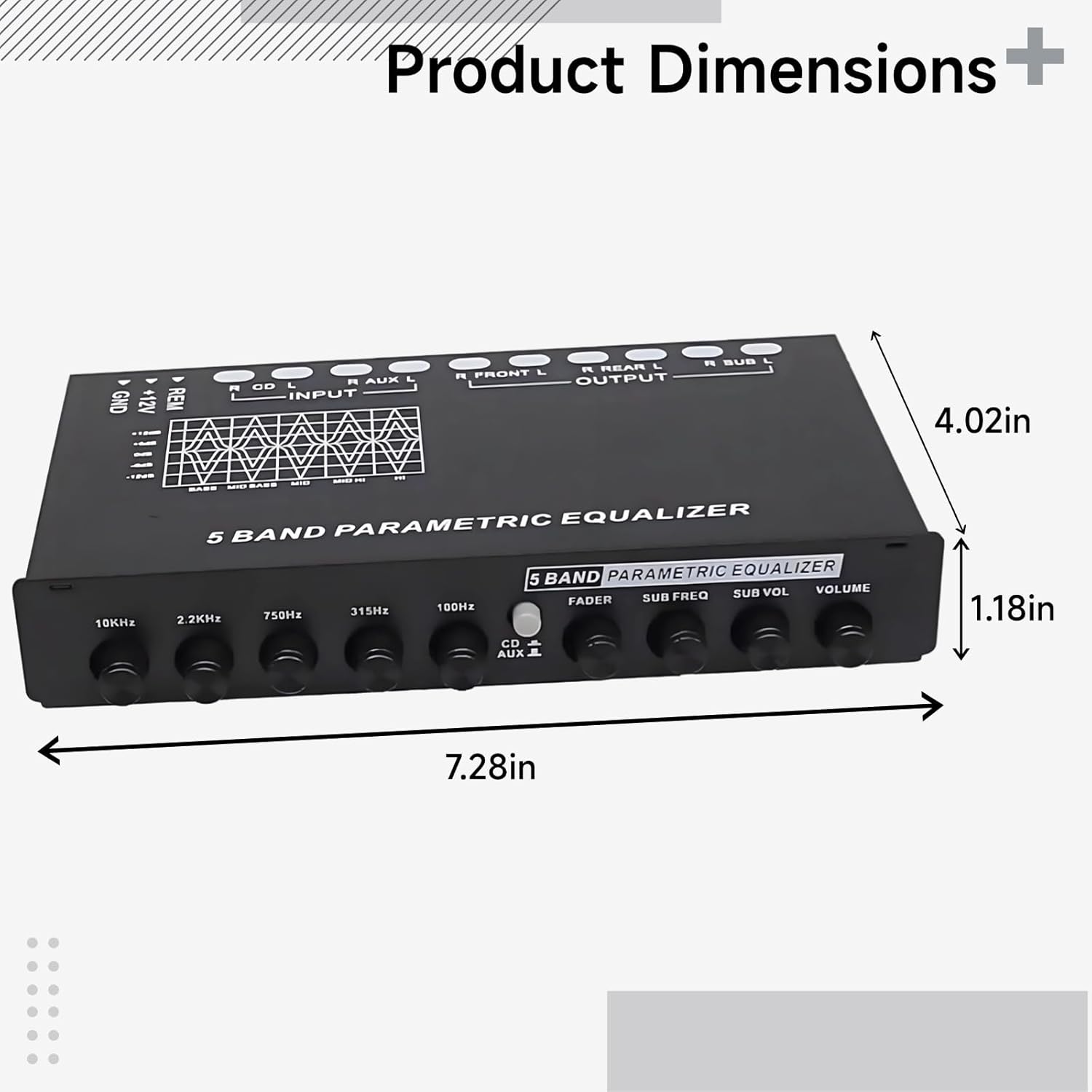 5-Band in-Car Audio Equalizer with Integrated Amp, Adjustable Bass Range, Metal Shell, Supports Aux/Cd Inputs, Perfect for Car Sound System Enhancement