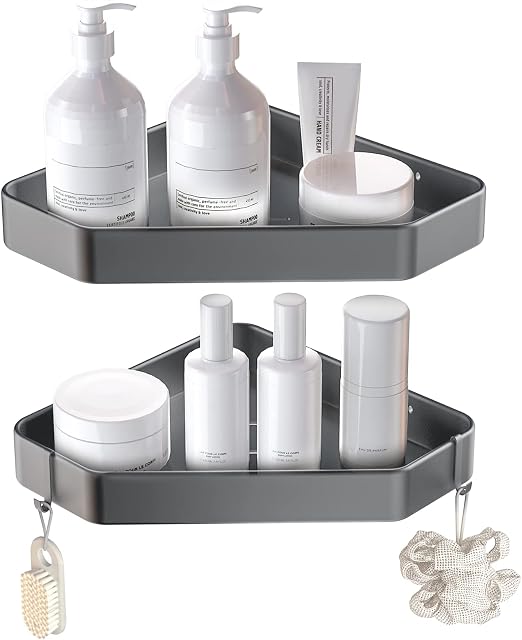 Spagic Shower Shelf No Drilling Shower Shelf Aluminium Triangle Shower Baskets 2 Pieces Bathroom Shelf Kitchen Shelves Light Grey
