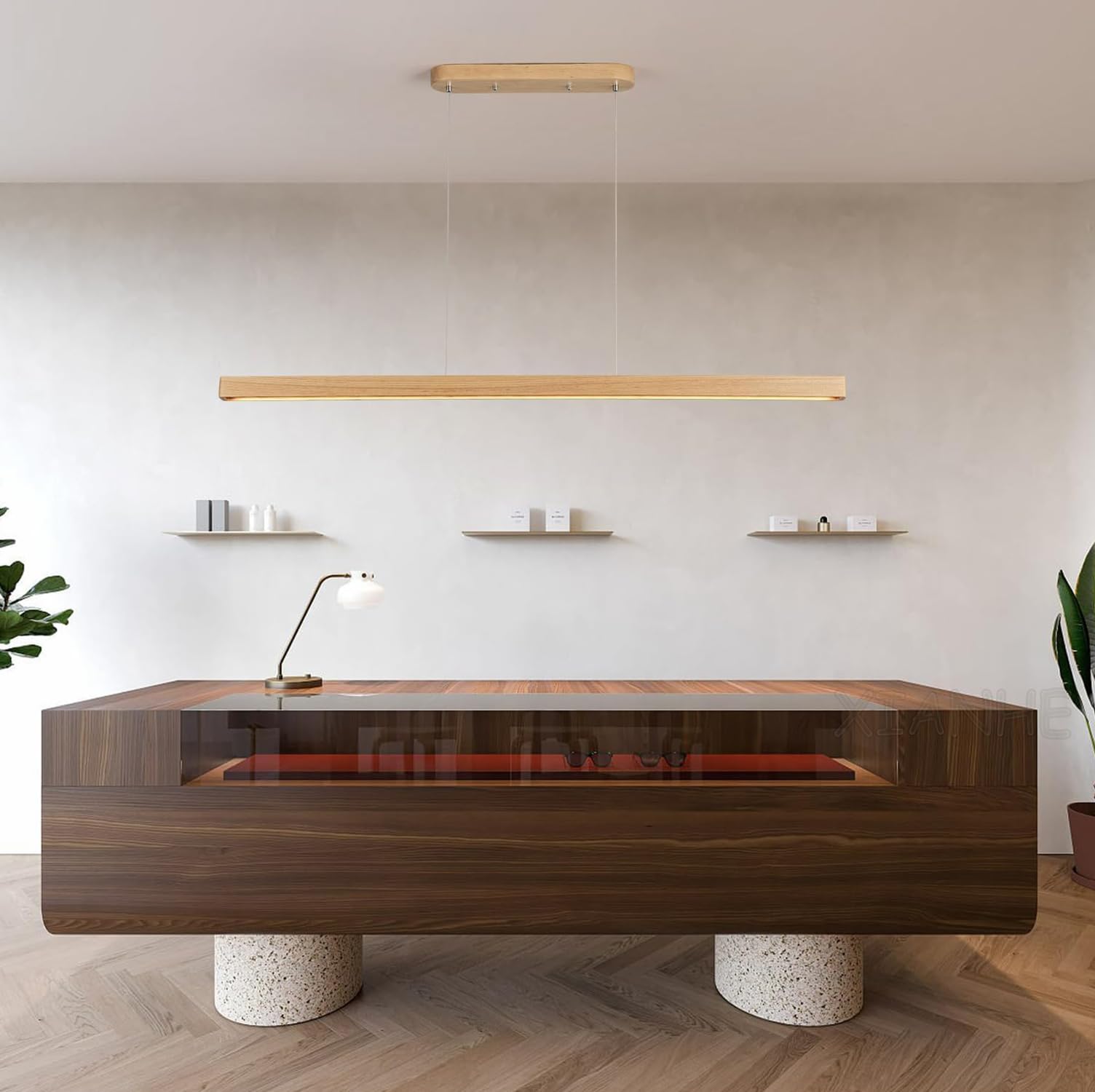 Mesa de Comedor LED Madera Lámpara Colgante Regulable con Control Remoto Luz de techo Cocina Isla Sala de Estar Oficina Lampara Colgantes Moderna Lineales Altura ajustable (Holz, L150cm)