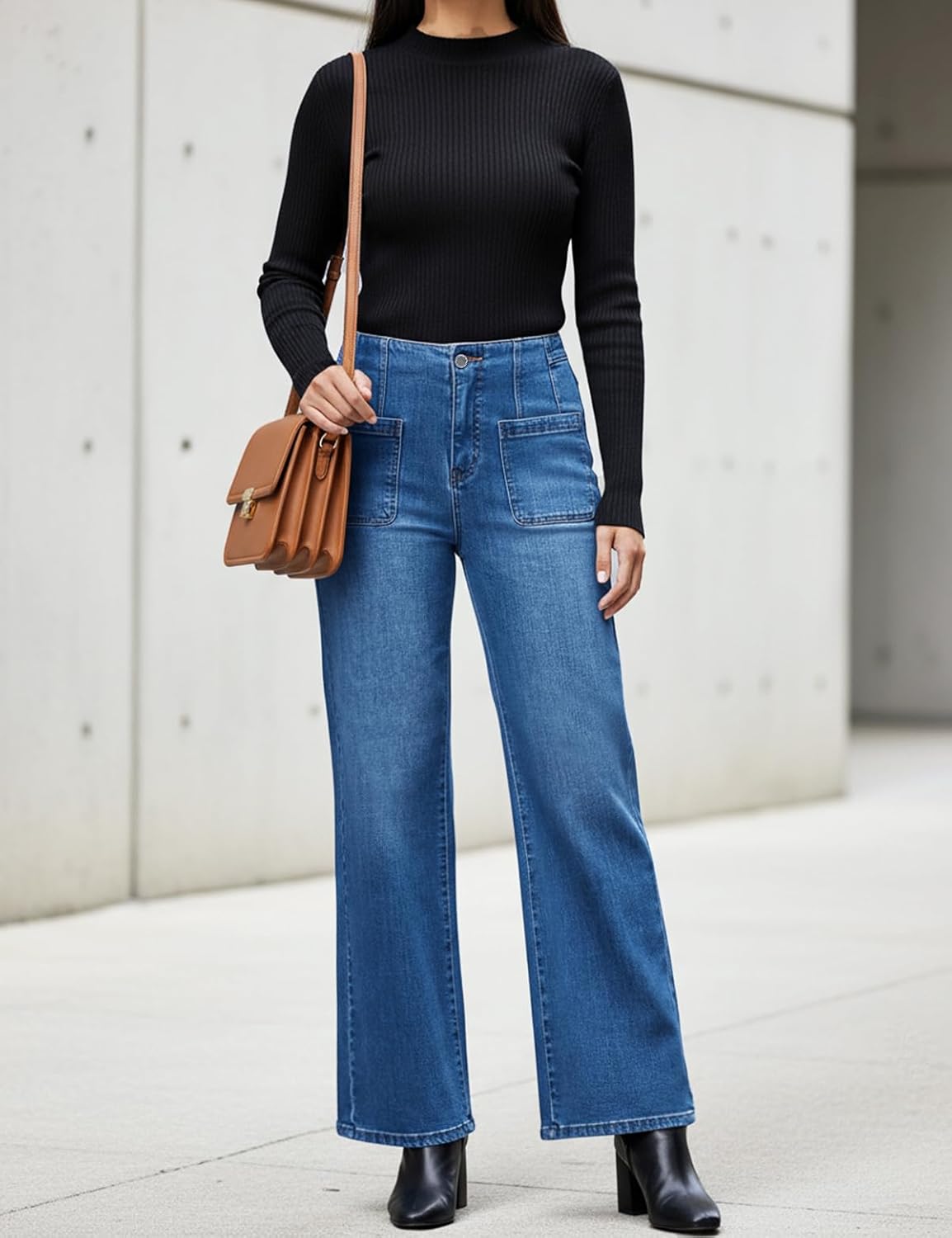 Wide Leg Jeans Woman, High Waisted Jeans for Women Trendy Stretchy Baggy Denim Pants with Pocket - Image 5