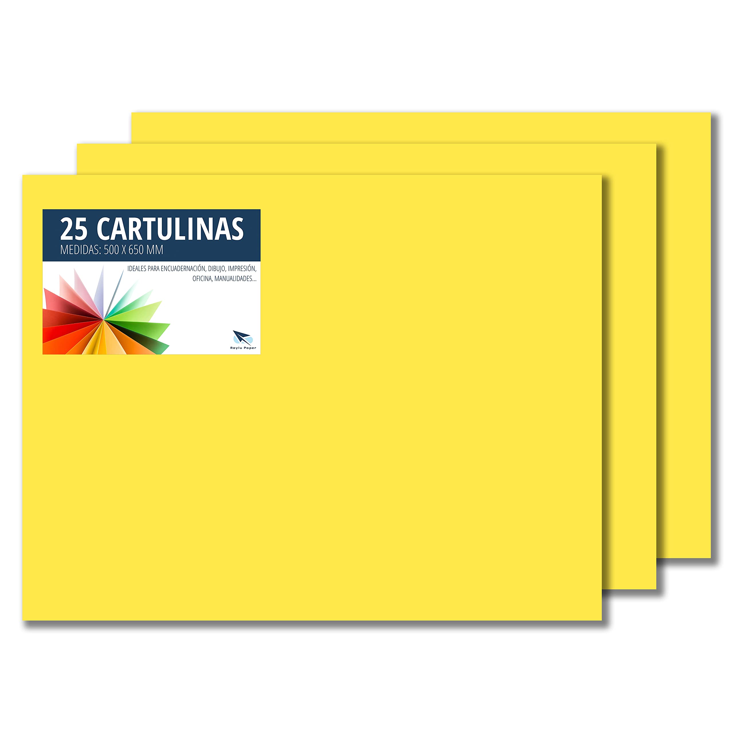 Raylu Paper® - Card 50 x 65 cm, 25 Units, 180 g/m² Cardstock, 50 x 65 cm, Ideal for Crafts, Office, Drawing, Papyroflexy (Lemon Yellow)