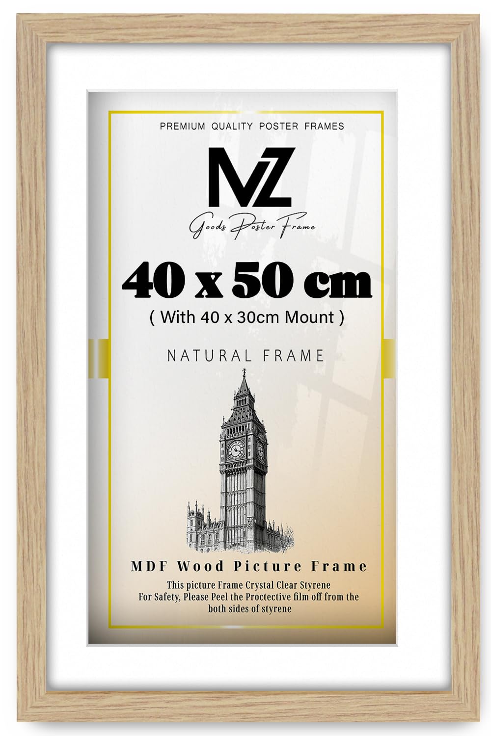 MZ GOODS | MDF Elegant Certificate Frame (40 x 50 cm) with 40 x 30 cm White Mount Engineered Wood | 20 x 16 Diploma, Art Print, Picture, Home & Gallery Frame [ Oak ]