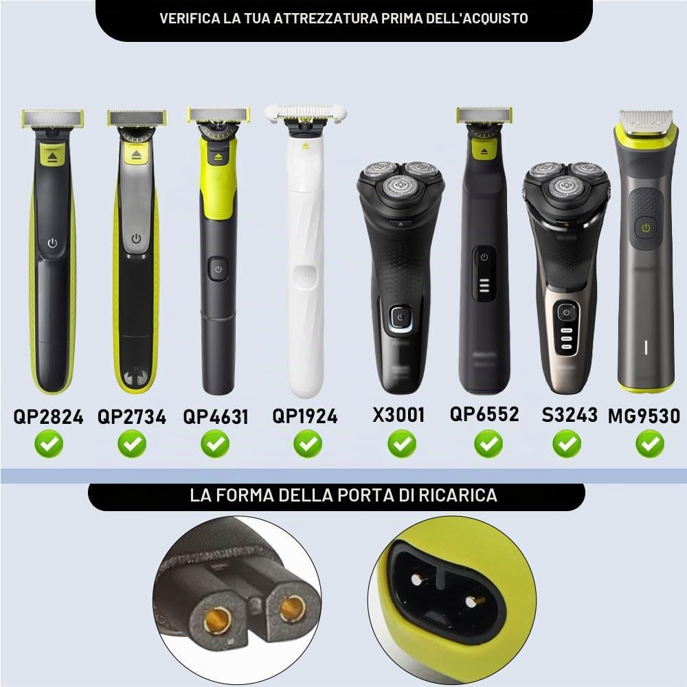 5 V Type-C Caricabatterie Adattatore per Phillips OneBlade QP2734 QP2724 QP2824 QP2834 QP4631 MG5910 MG7910 MG9510 QP1924 QP1324 USB-C Shaver Trimmer Charger Converter Compatibile con Philipp