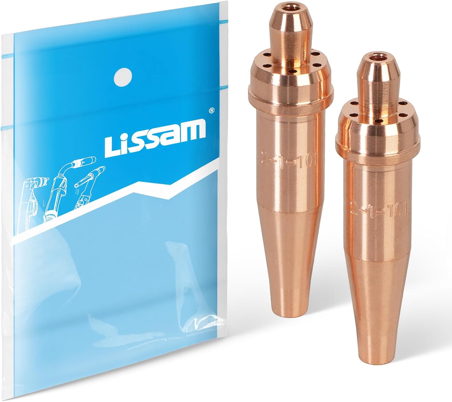 LISSAM 0-1-101 Oxy Acetylene Cutting Torch Tips for V-Type Torch, 2PCS | Cuts 5/16-5/8"(7.9–15.8mm) Steel, Orifice Ø0.0390",Copper-Brass Body, Heavy-Duty, Stable Flame, 1-101 Series