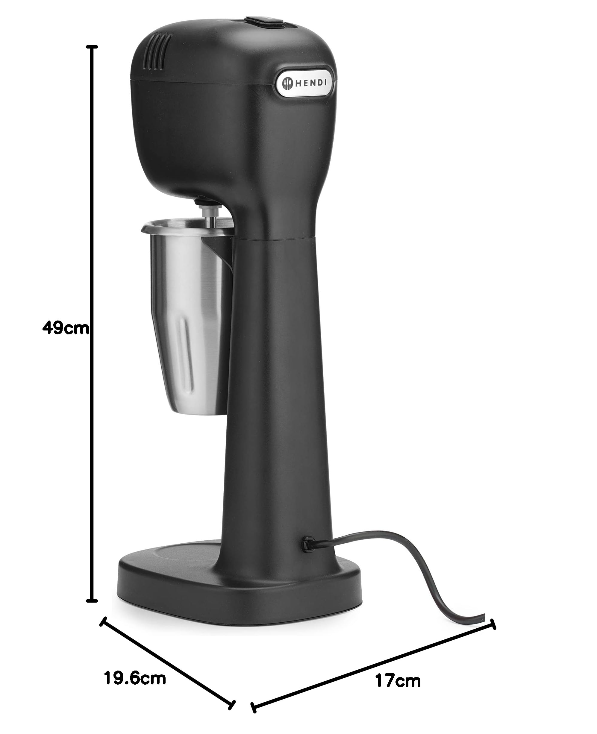 HENDI Mezclador Profesional de Bebidas, Aireador/Batidor de Bebidas Ligeras, Frappés, Capuchinos Fríos, Drink Mixer, Incluye 2 Vasos y 4 Agitadores, 230V/400W, 170x196x(H)490mm, Negro