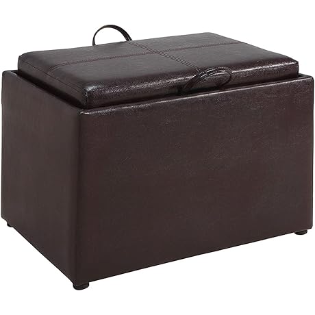 Convenience Concepts Designs4Comfort Faux Leather Ottoman with Removable Tray