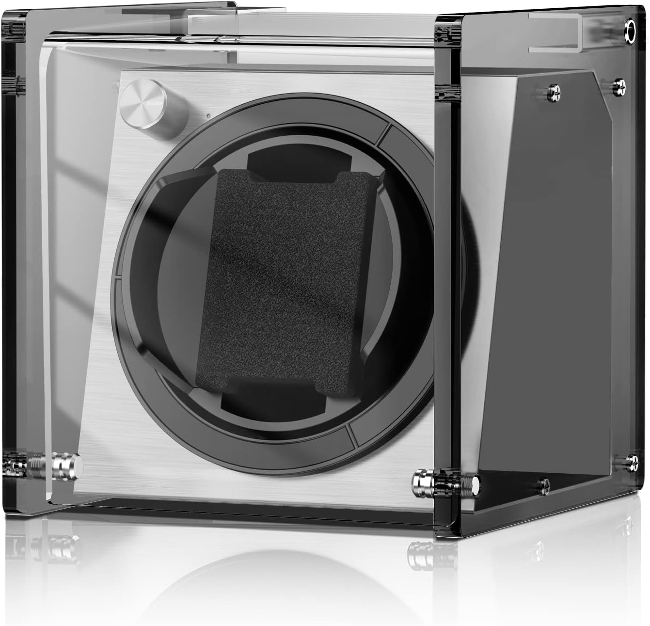 Watch Winder SmithWatch Winder for Single Automatic Watches - Rainbow Watch Winder Box with Quiet Motor 4 Rotation Mode Setting Grey