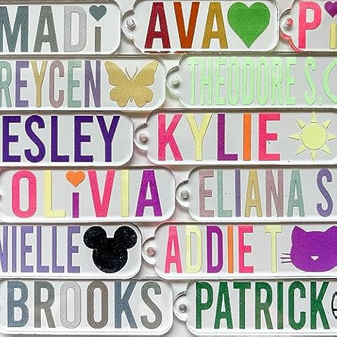Personalized Colorful Acrylic Name Tag - Engraved Keychain can be used on a Backpack, Lunch Box, Beach Bag, Luggage, Sports Bag or Gift Tag - Back to School Cover