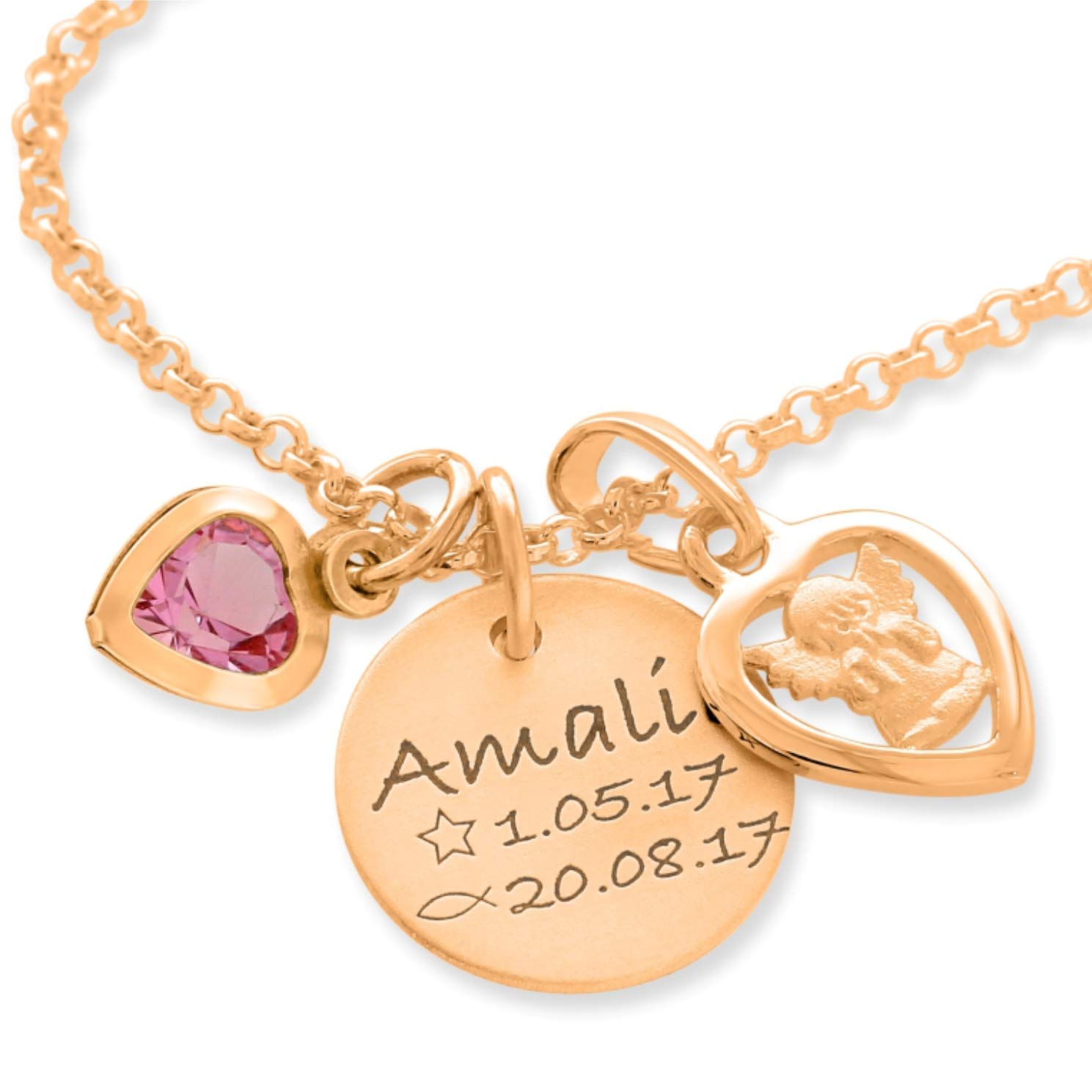 Taufkette rosegold mit Gravur Namen 925 Silber Engel Engelanhänger Taufe Geburtsdatum Stern Tauffisch Ichthys rosa blau Mädchen Junge Kette | HANDMADE IN GERMANY