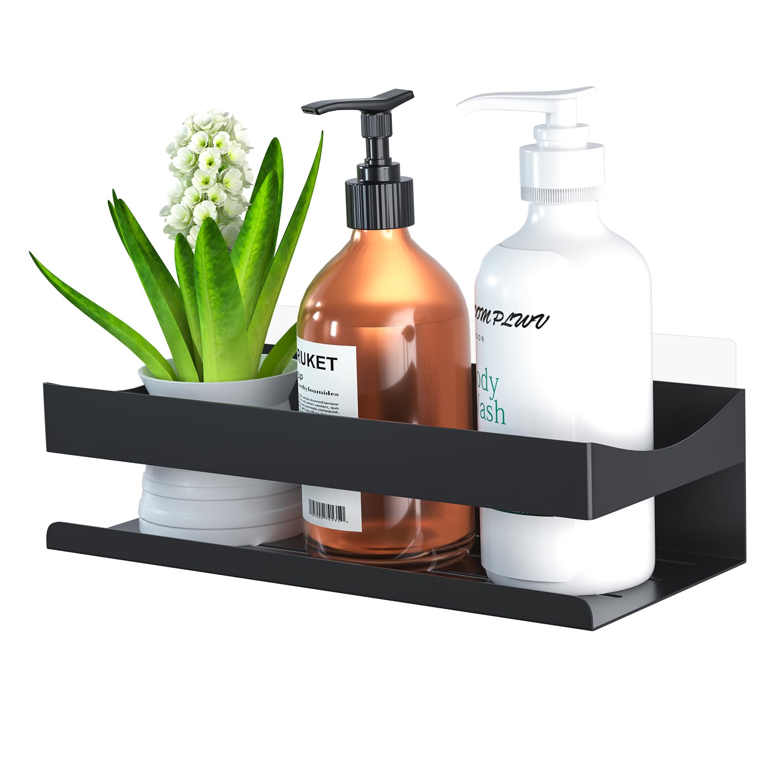 Étagère de douche sans perçage noir en acier inoxydable pour salle de bain