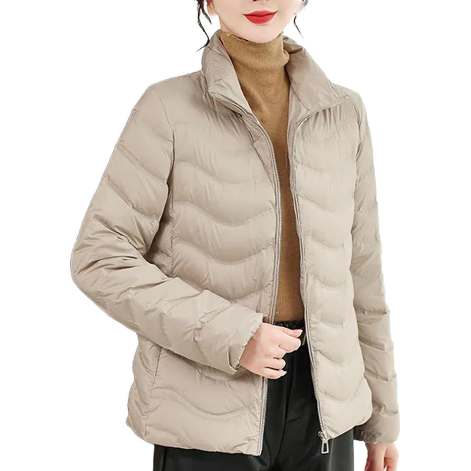 Doudoune courte blanche femme col montant contre le froid