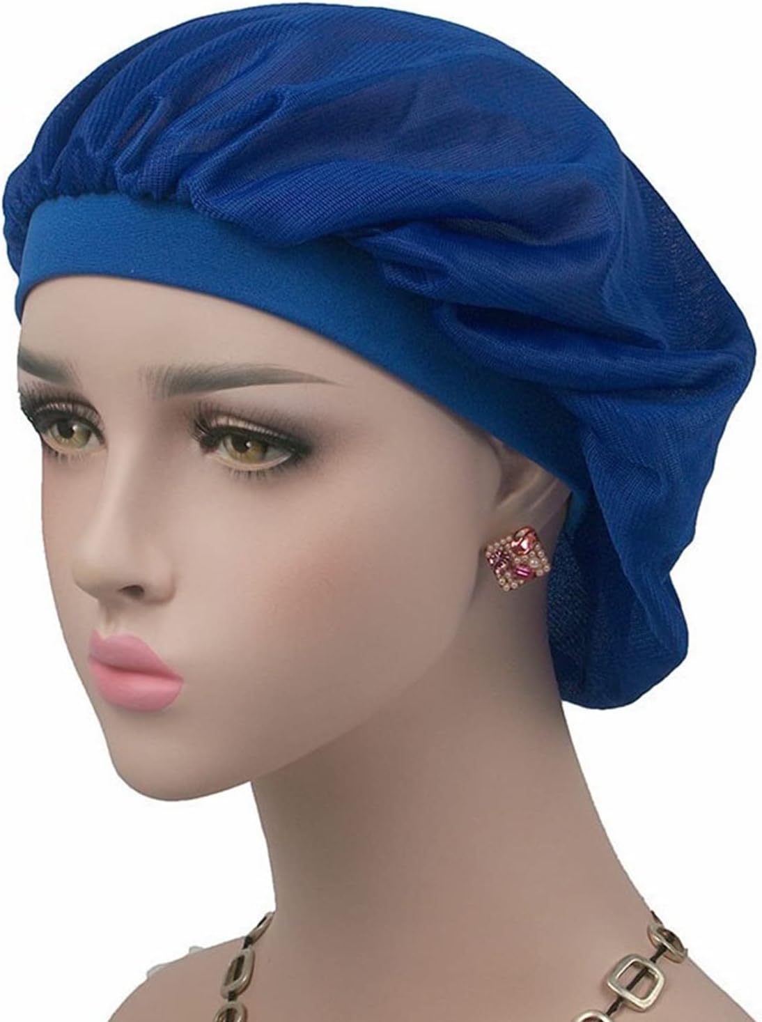 Salon Hair Bonnet Cap HALAMODO, Adjustable Salon Bonnet Hair Cover, Chemotherapy Cap, Soft Sleep Night Cap for Night Sleeping Wrap Hair Protects Natural Hair (Blue)