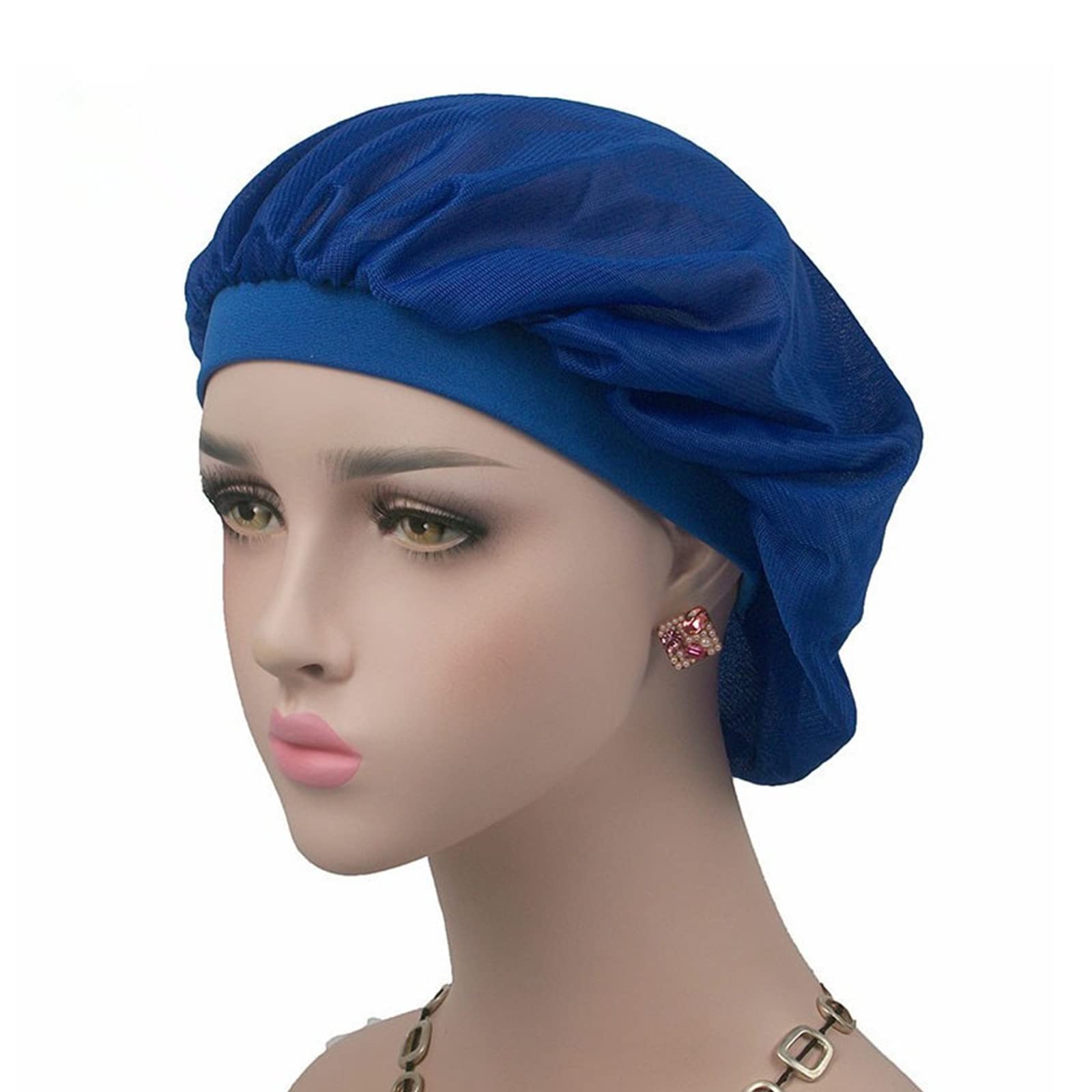 Salon Hair Bonnet Cap HALAMODO, Adjustable Salon Bonnet Hair Cover, Chemotherapy Cap, Soft Sleep Night Cap for Night Sleeping Wrap Hair Protects Natural Hair (Blue)
