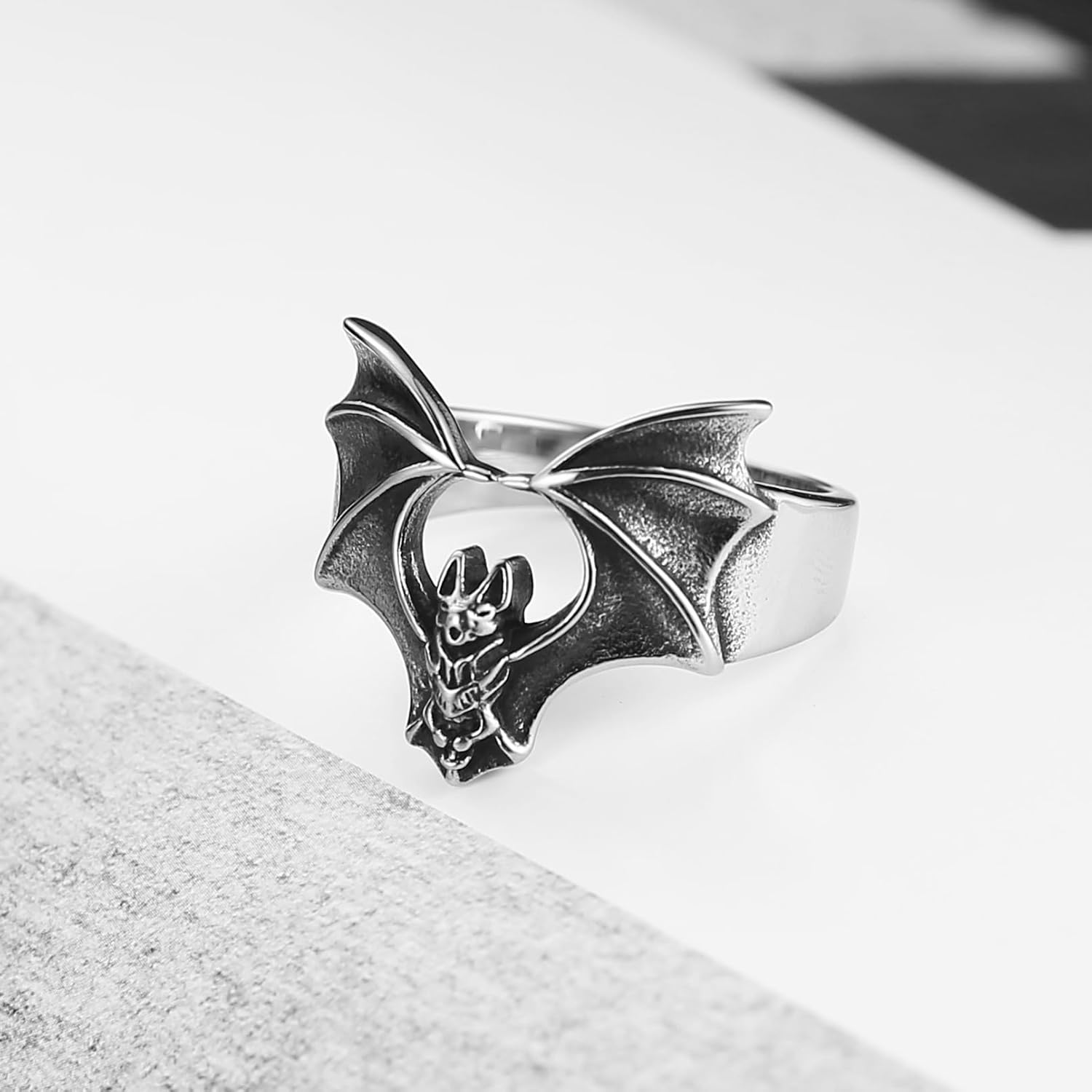 HZMAN Vintage Open Bat Wing Ring for Men Women, Stainless Steel Gothic Statement Ring, Punk Rock Biker Jewelry, Size 7-12 - Image 3