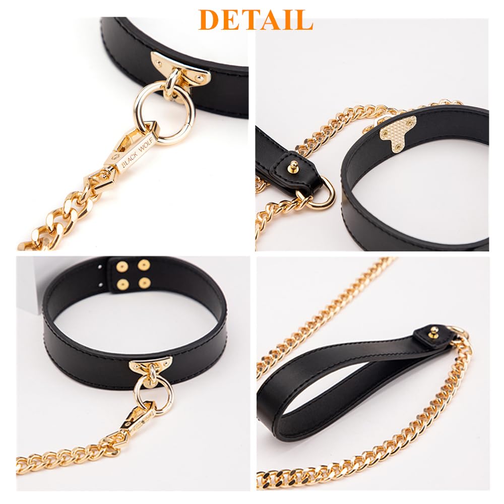 Choker Collar Leather for Women,O-ring Necklaces Goth with Chain,Punk Rock Collar,Sexy Choker Belts Harness Human Submissive,Adjustable Necklaces for Halloween Cosplay Accessory