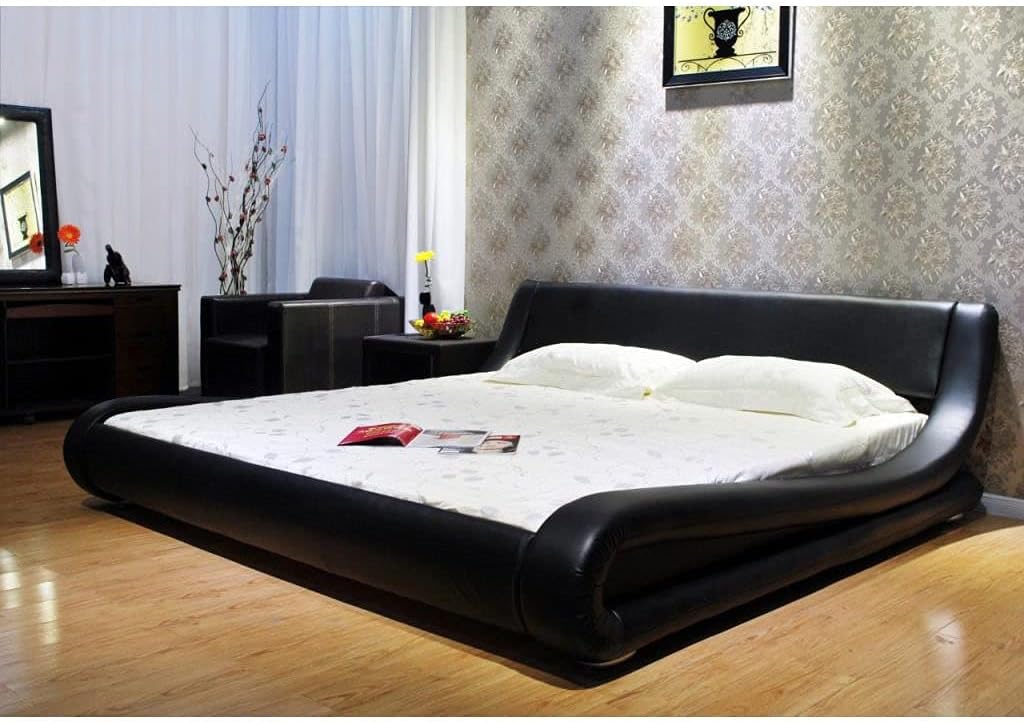 Greatime Modern Trending Waved Bed, Upholstered Faux